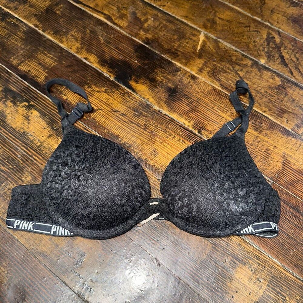Victoria’s Secret black lace leopard push-up 32B bra